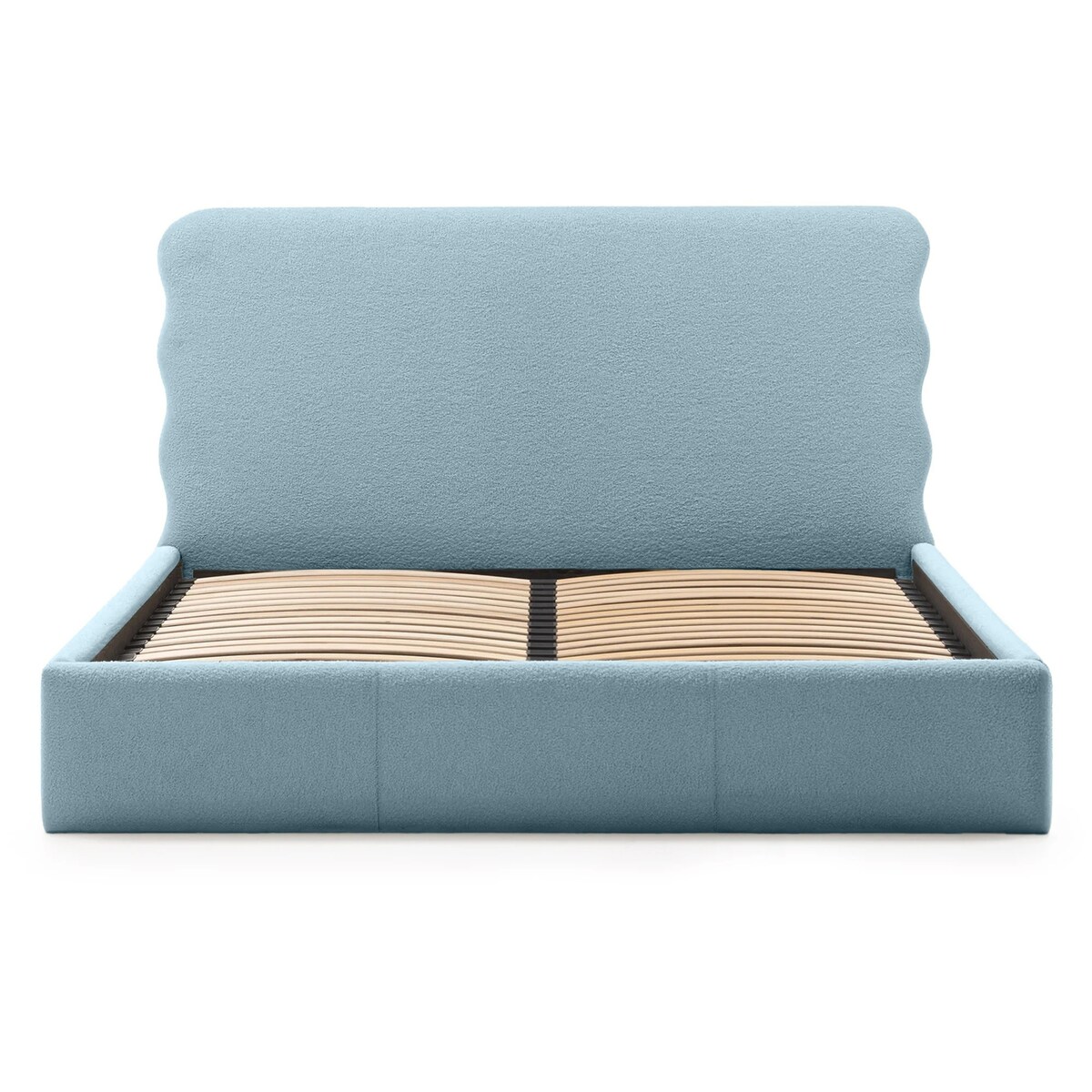 Łóżko tapicerowane 160x200 cm niebieskie bouclé Bolga