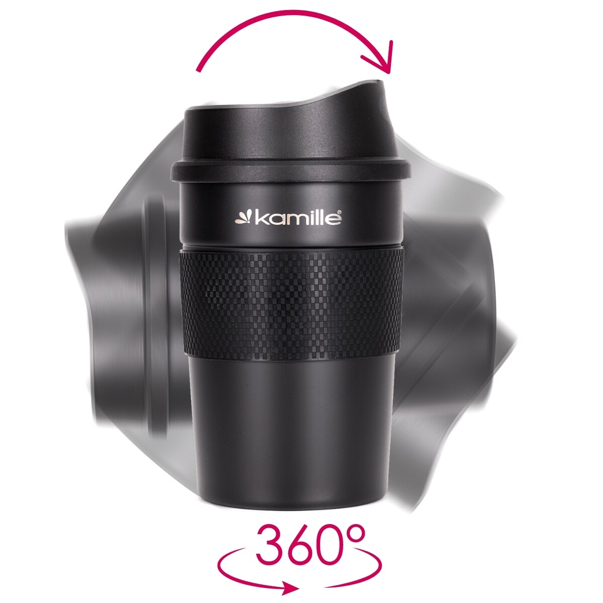 Czarny mały kubek termiczny na kawę 360ml KAMILLE