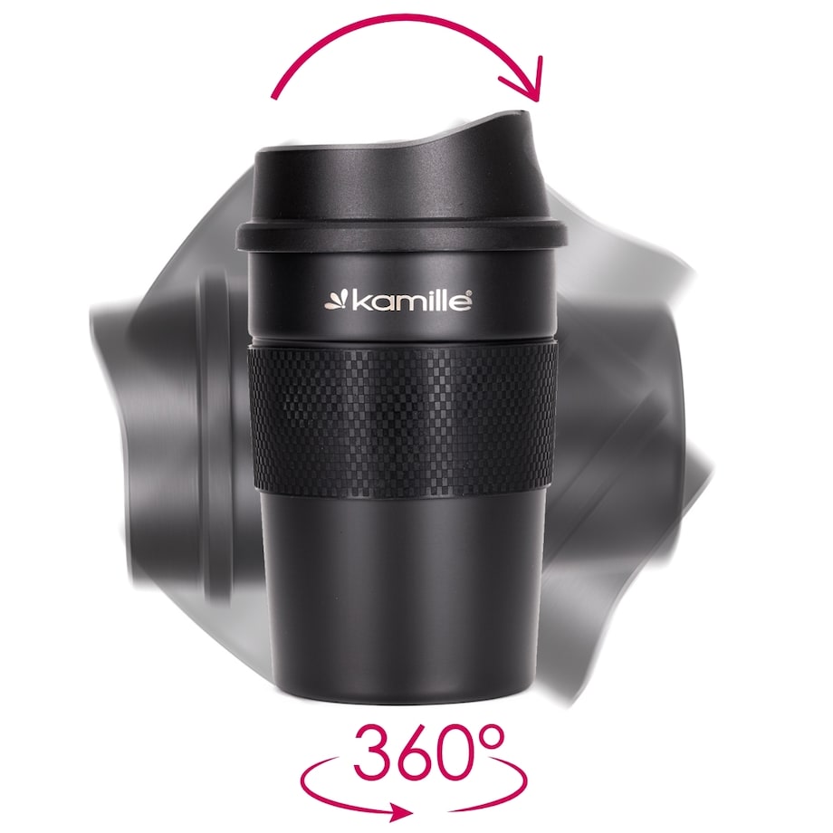 Czarny mały kubek termiczny na kawę 360ml KAMILLE
