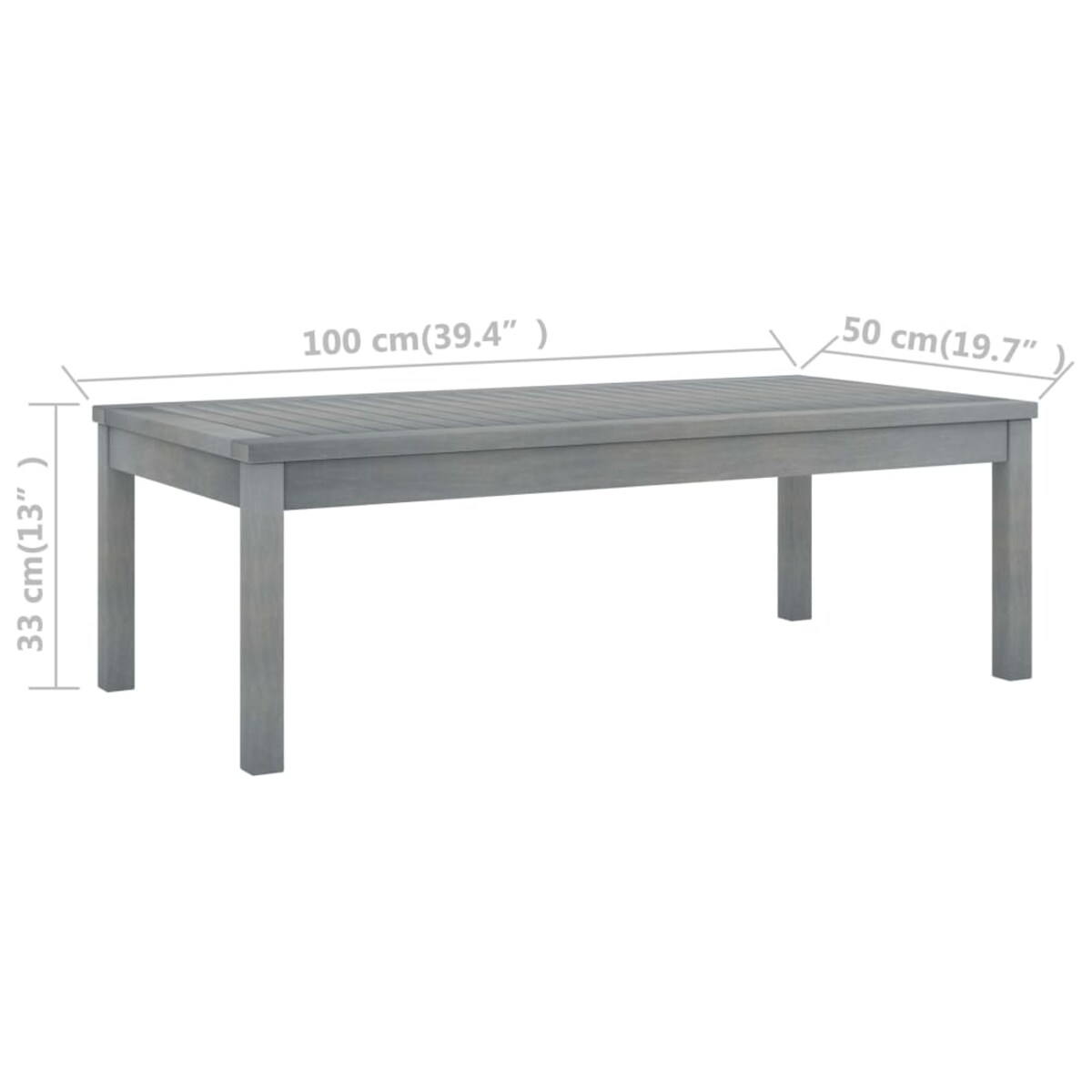 vidaXL Stolik kawowy, 100 x 50 x 33 cm, szary, lite drewno akacjowe