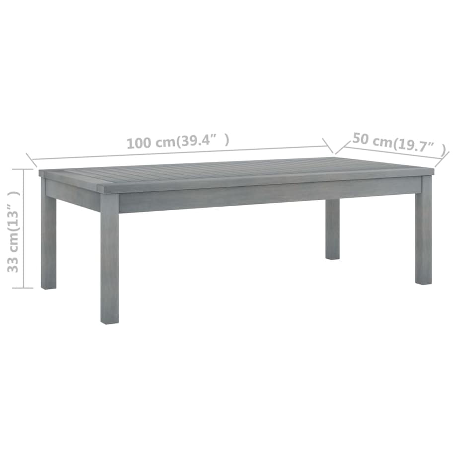 vidaXL Stolik kawowy, 100 x 50 x 33 cm, szary, lite drewno akacjowe
