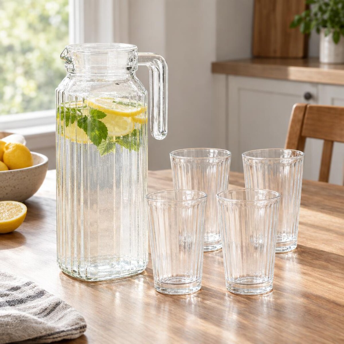 Zestaw dzbanek i 4 szklanki, 1,1 l + 200 ml