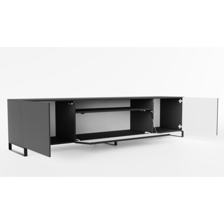 Stojąca szafka RTV NOELI pod telewizor, z ryflowanym frontem - grafitowa