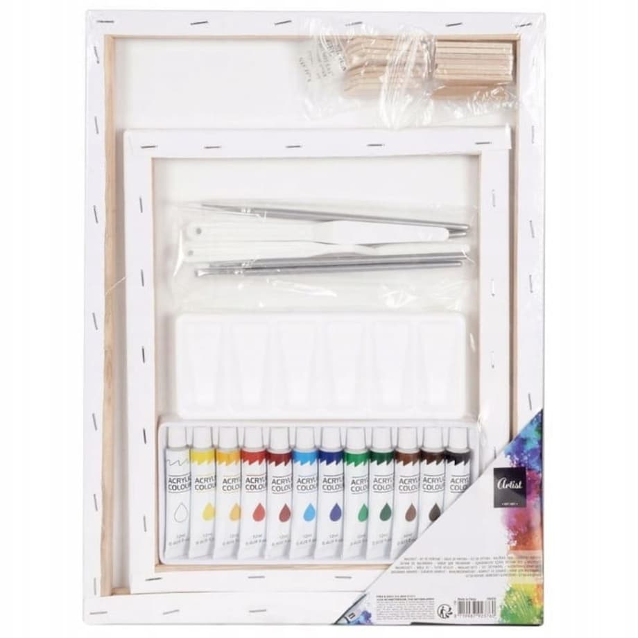 ZESTAW ARTYSTYCZNY DO MALOWANIA MALARSKI 22el DLA DZIECI PŁÓTNO FARBY