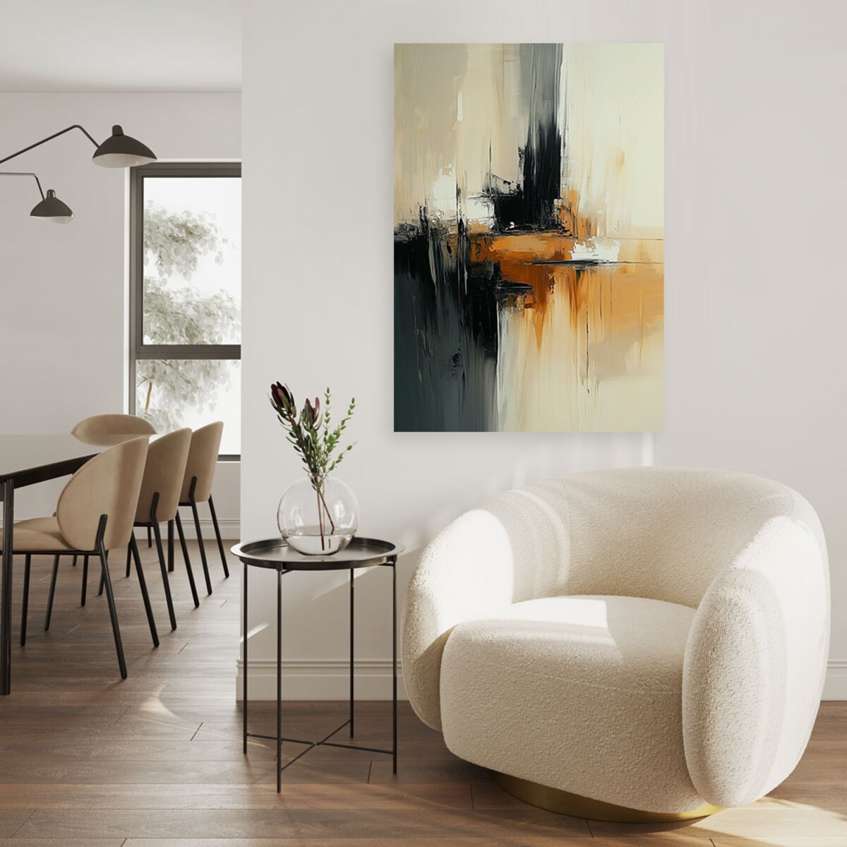 Feeby Obraz do salonu, Abstrakcja beżowy pomarańczowy czarny 80x120