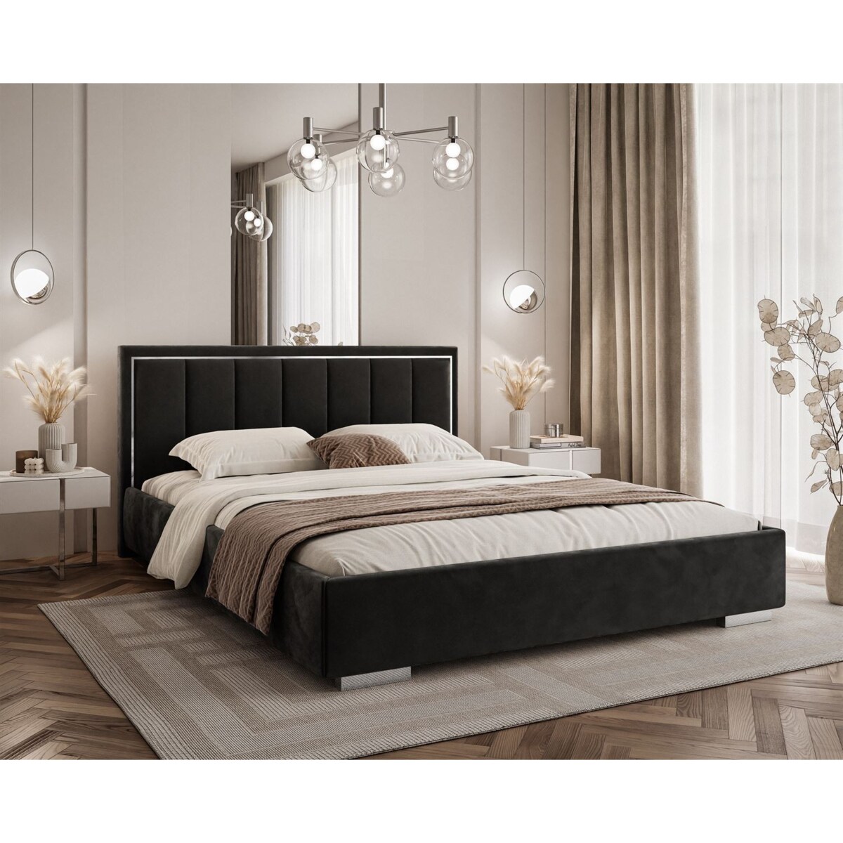 Łóżko tapicerowane AURELIA SILVER, pojemnik, s34, 140x200, Jasmine 100