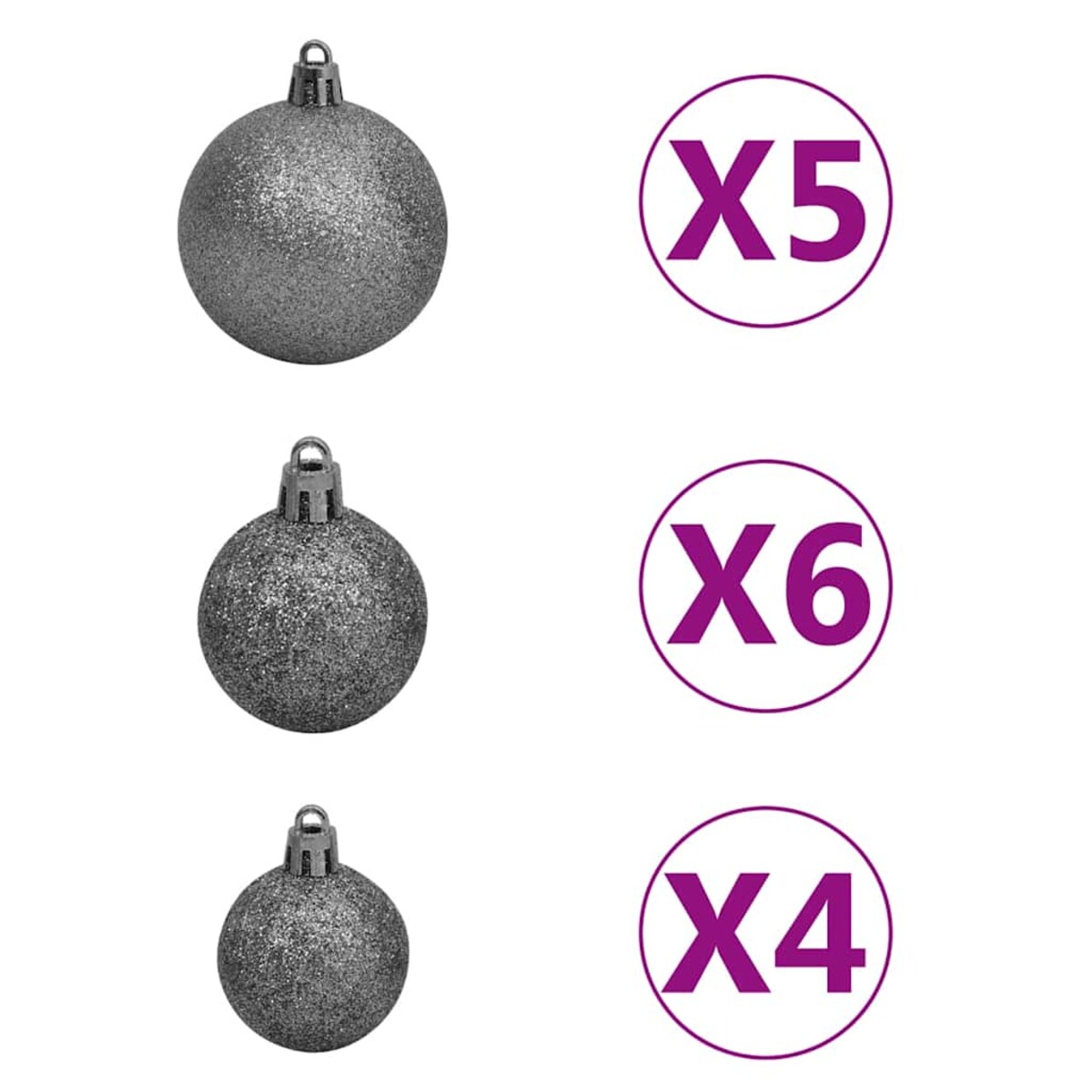 vidaXL Sztuczna choinka z lampkami i bombkami, srebrna, 150 cm, PET