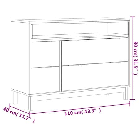 vidaXL Komoda FLAM, 110x40x80 cm, lite drewno sosnowe