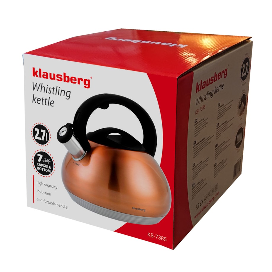 Czajnik stalowy z gwizdkiem 2.7L dno x7 wielowarstwowe miedziany KLAUSBERG