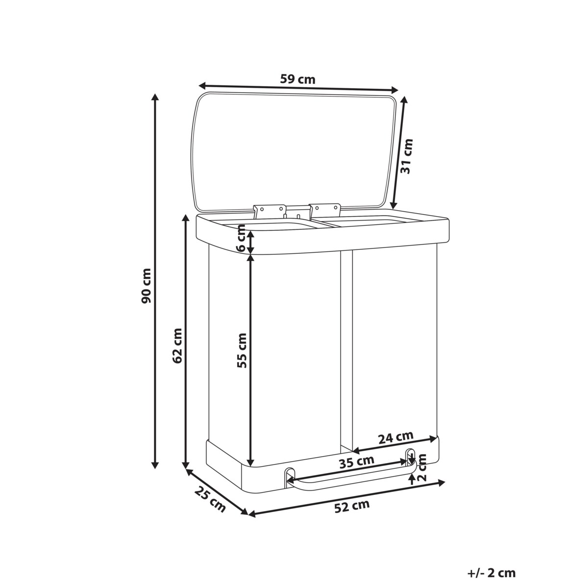 Kosz na śmieci z pedałem dwukomorowy 60 L ECOSORT Metal Srebrny