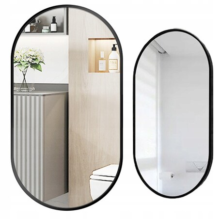 Duże lustro owalne industrialne łazienkowe salon sypialnia czarne 75x40 cm