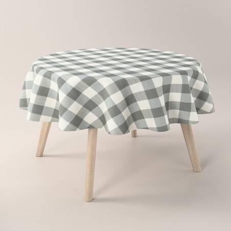 Obrus okrągły 130 x 130 cm szaro-biała krata (5,5x5,5cm)