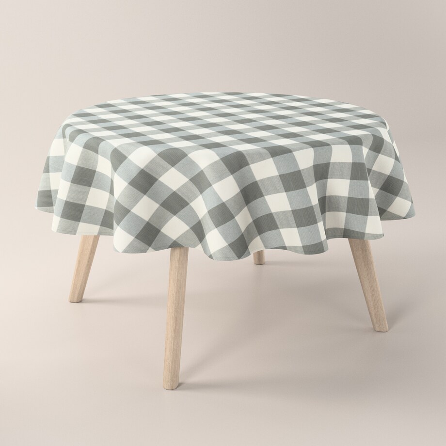 Obrus okrągły 130 x 130 cm szaro-biała krata (5,5x5,5cm)