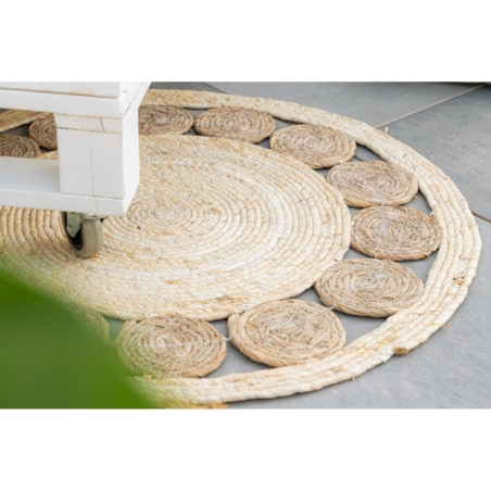 Dywan do salonu okrągły w stylu boho, Ø 80 cm, kolor brązowy, rattan