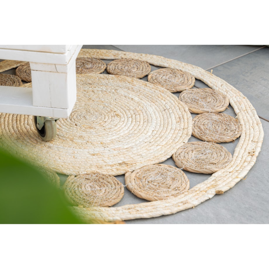 Dywan do salonu okrągły w stylu boho, Ø 80 cm, kolor brązowy, rattan