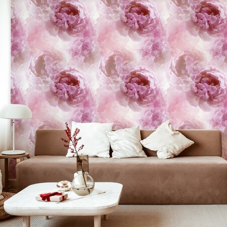 Tapeta różowe piwonie kwiaty efekt 3D
