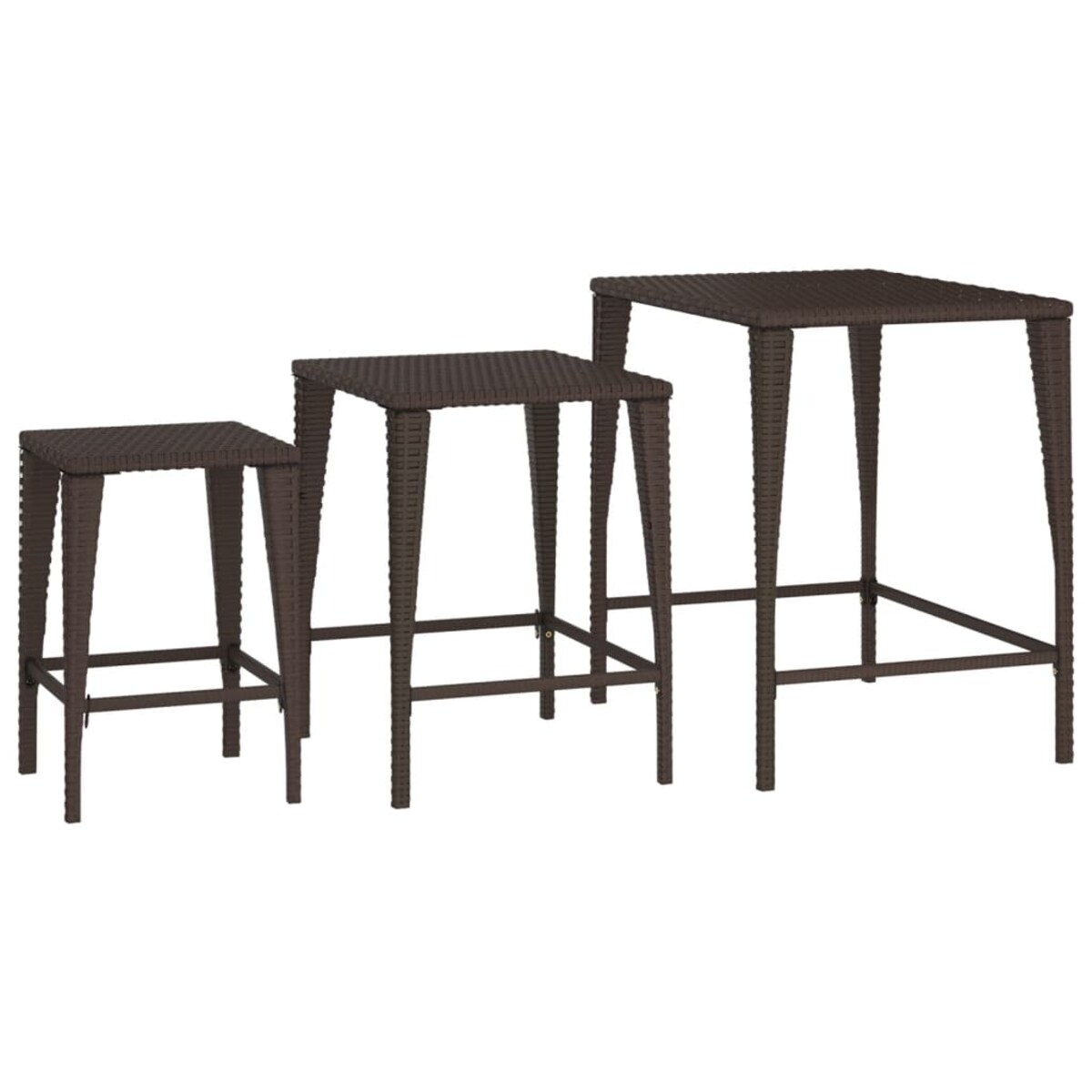 vidaXL Stoliki ogrodowe wsuwane pod siebie, 3 szt., brązowe, rattan PE