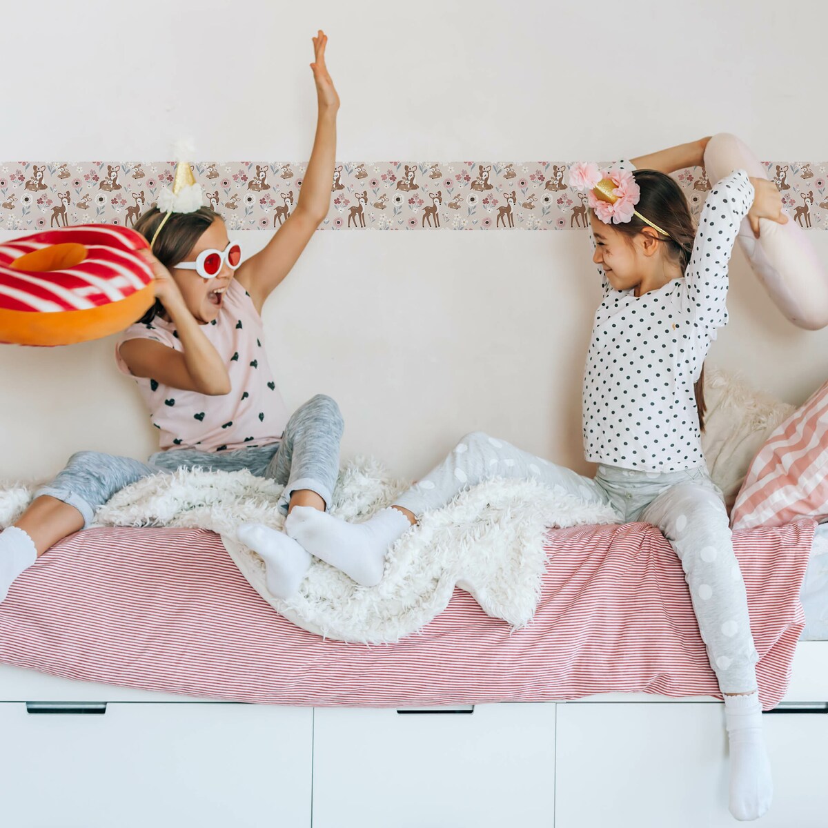 Pasek Dekoracyjny Bordiura Do Pokoju Dzieci JELONKI Kwiatki Rośliny Boho