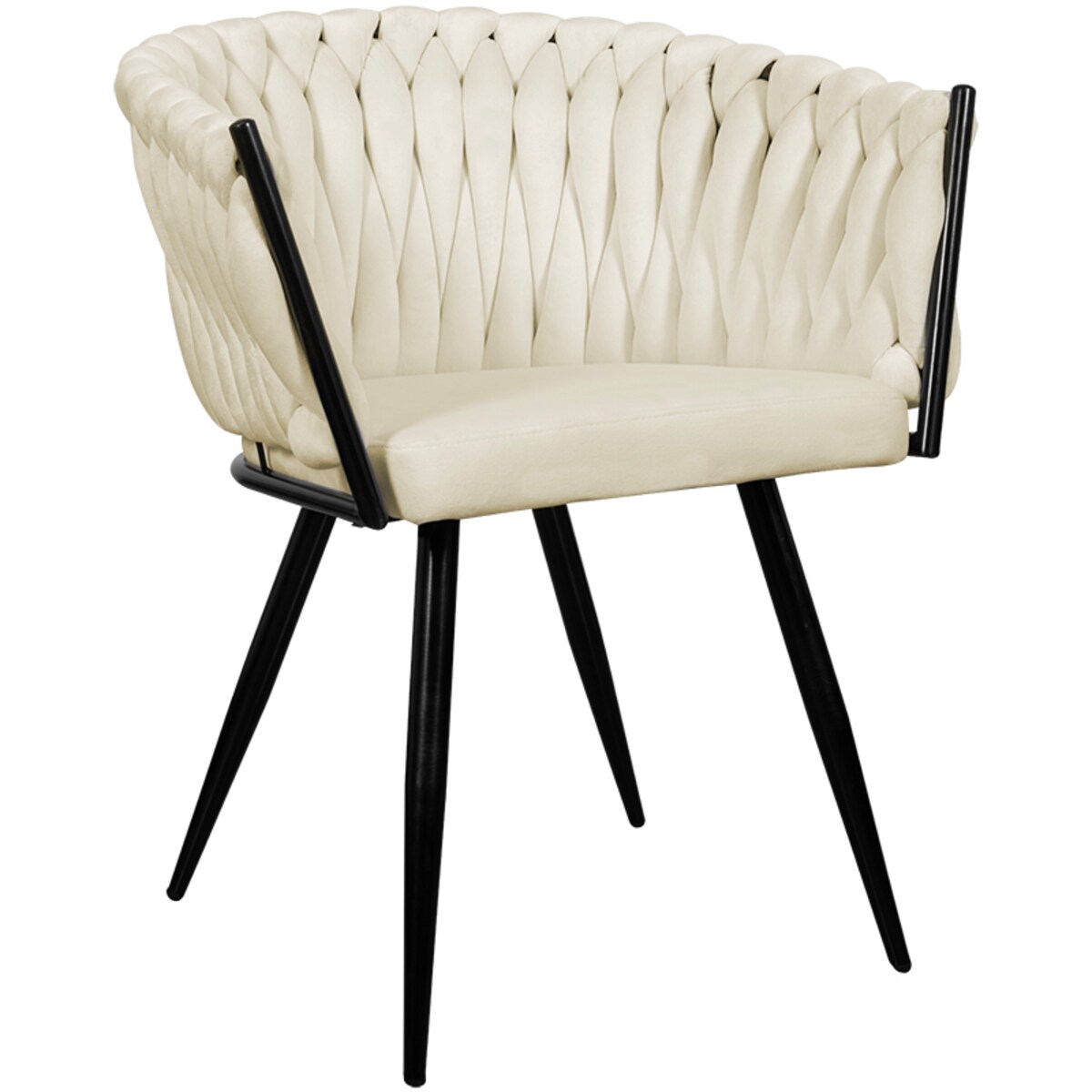 Krzesło tapicerowane do salonu glamour welurowe plecione beżowe