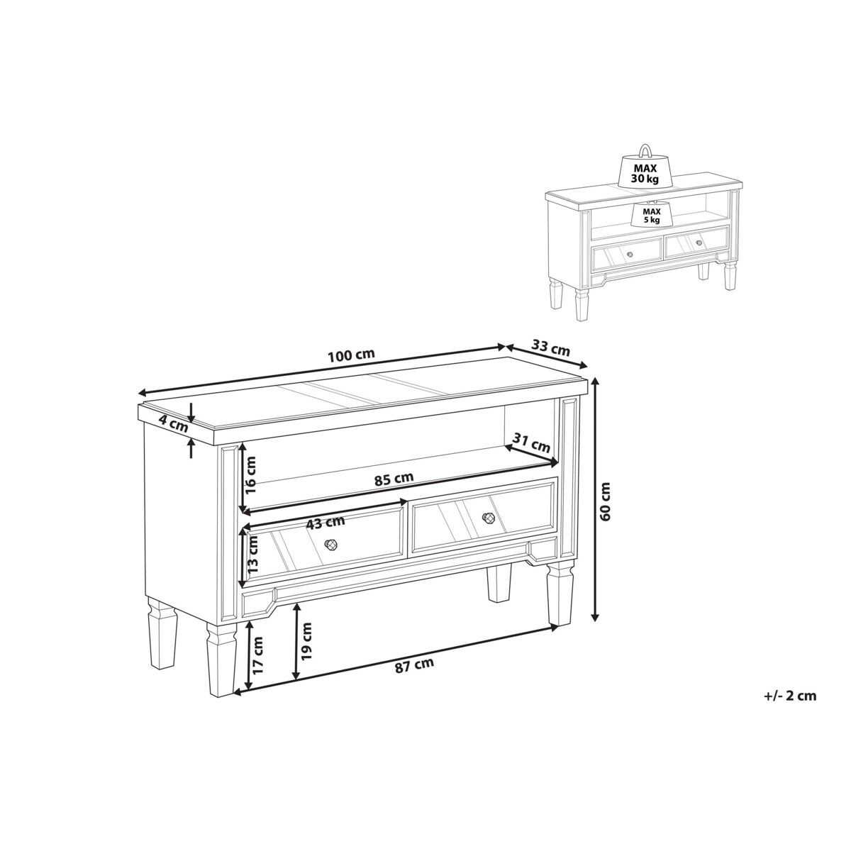 Szafka RTV lustrzana srebrna NICEA