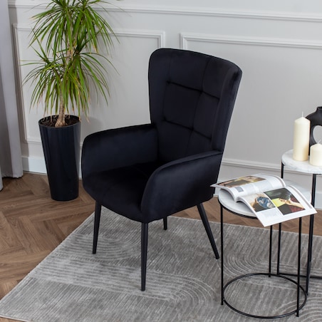 Fotel uszak do salonu wypoczynkowy welurowy tapicerowany czarny