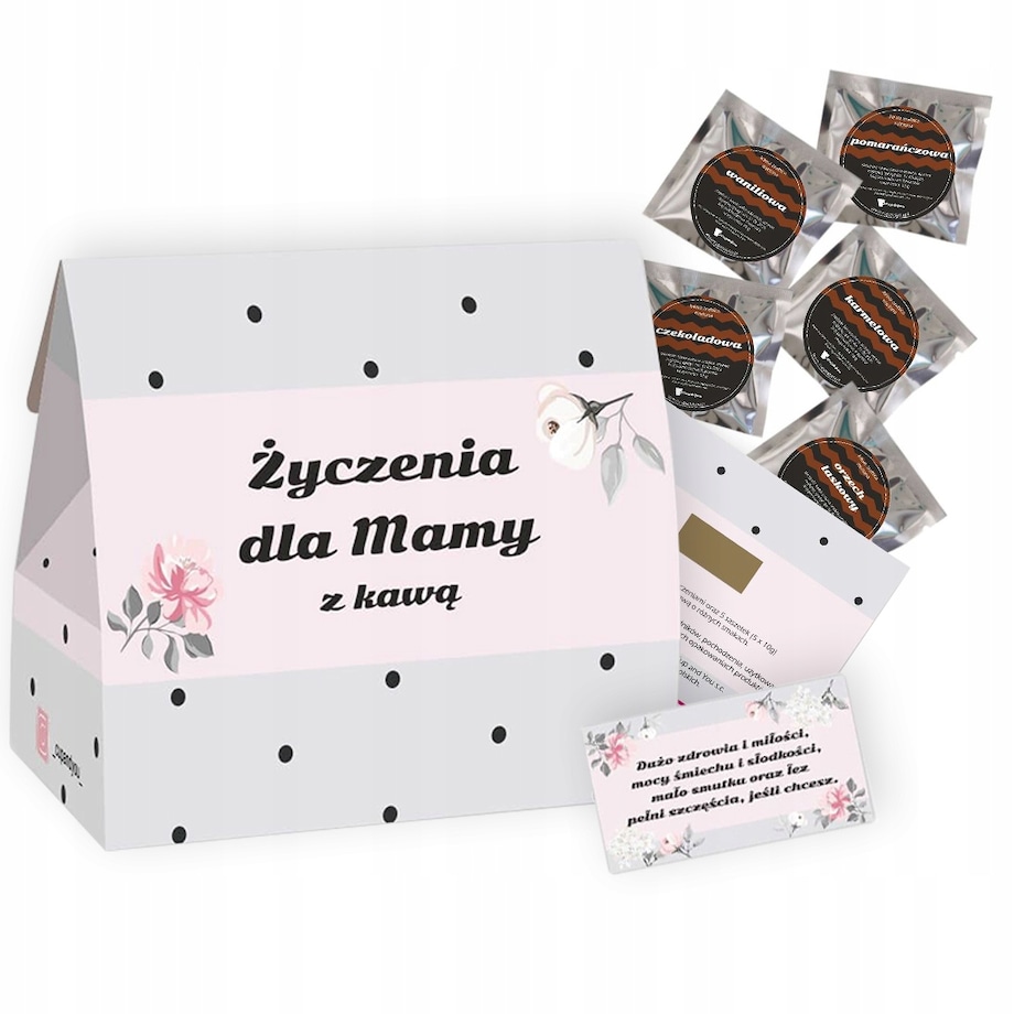 DROBNY ZESTAW PREZENTOWY UPOMINKOWY NA DZIEŃ MATKI URODZINY DLA MAMY TEŚCIOWEJ - MIX 5 RÓŻNYCH KAW SMAKOWYCH DESEROWYCH MIELONYCH ARABICA