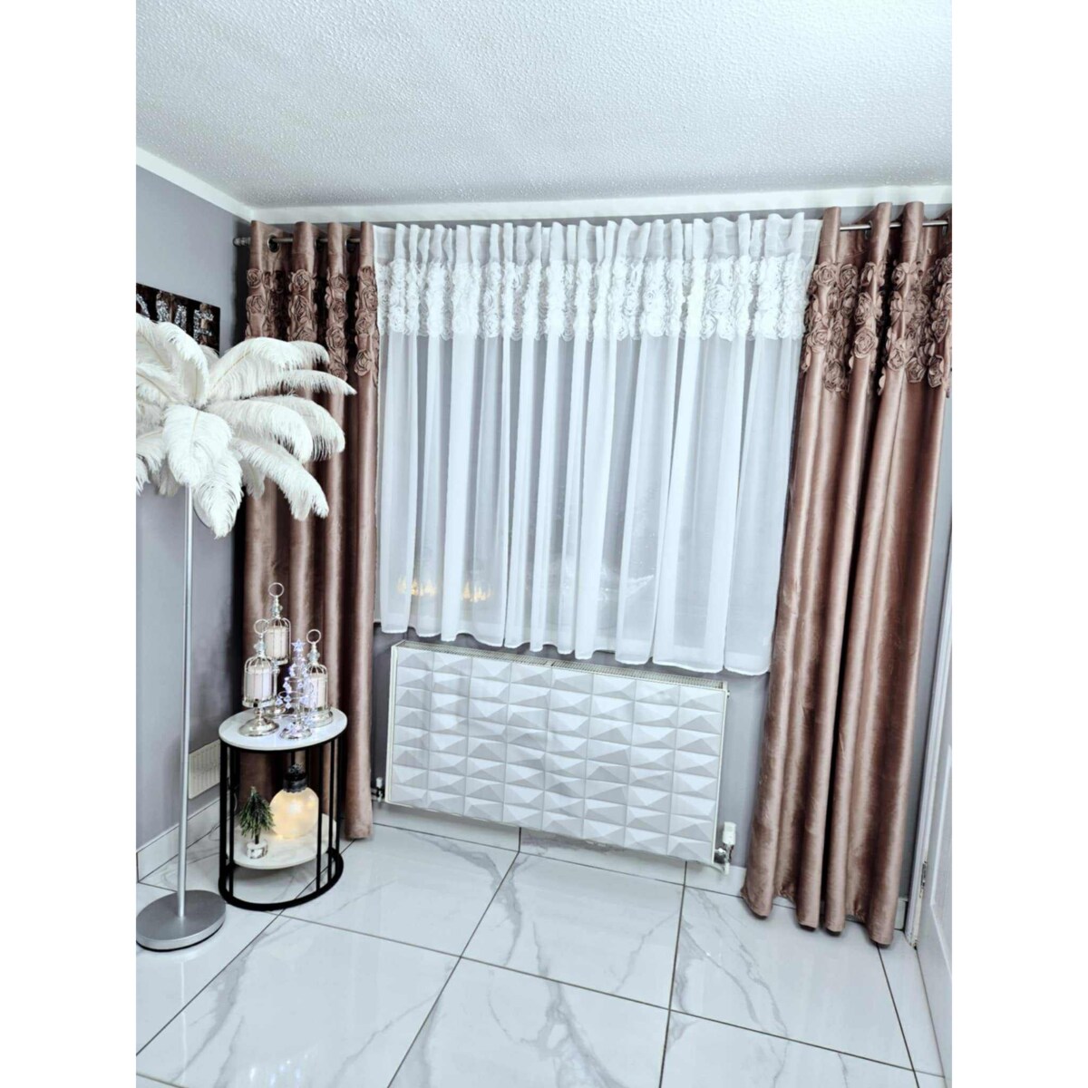 firana "rosalia" top róże 3d wyszywane biały | 400x140 taśma