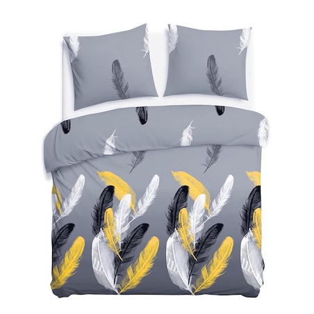 Pościel satyna bawełniana 160x200 Fevola białe i złote pióra na szarym tle, Satynlove