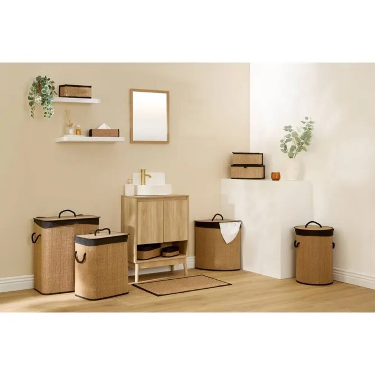 Kosz na pranie bambusowy 51x37 cm Stemy 48 L