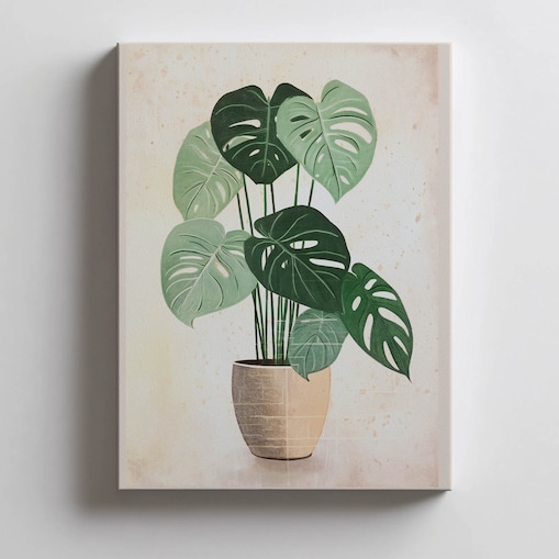 Monstera w Doniczce, 50x70 cm, bez ramy, płótno premium na blejtramie