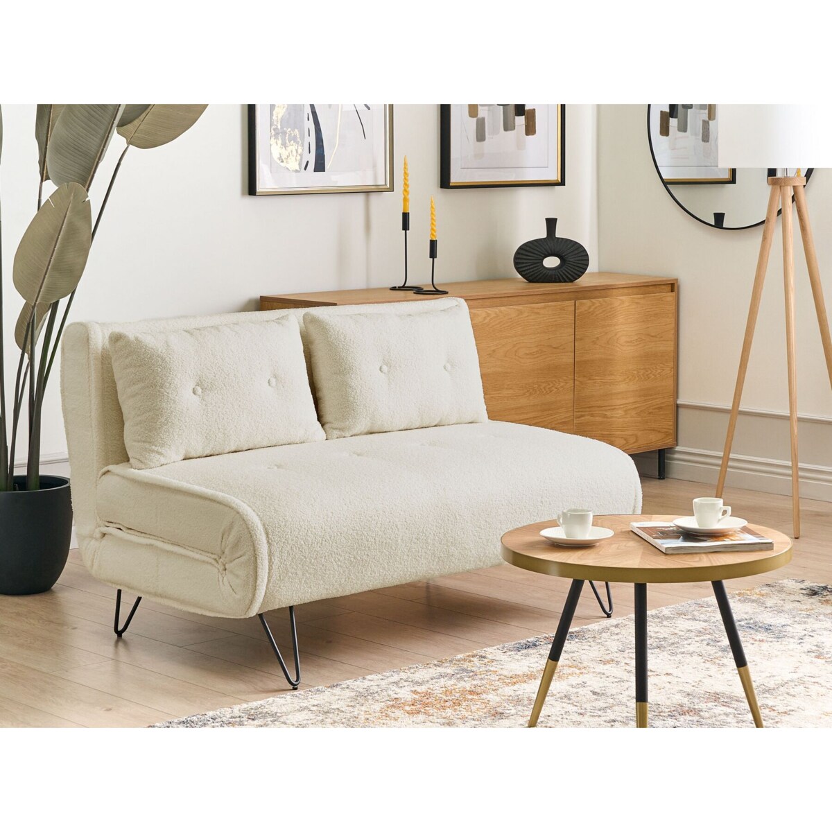 Sofa rozkładana VESTFOLD Boucle Złamana biel dla 2 osób