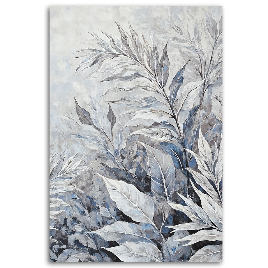 Obrazy do gabinetu salonu na ścianę Szare Liście Abstrakcja Botanika 70x100