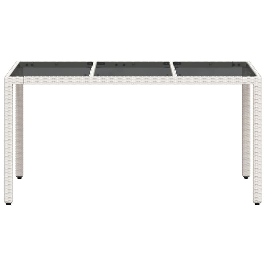 vidaXL Stół ogrodowy ze szklanym blatem, biały, 150x90x75 cm rattan PE