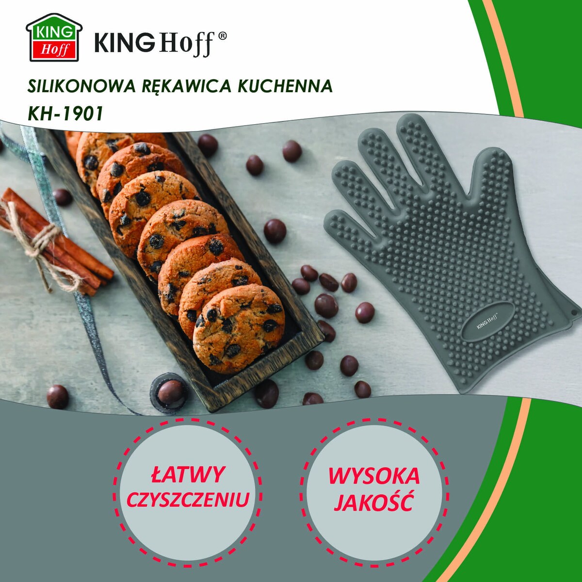 Rękawica kuchenna silikonowa szara uchwyt do gorących naczyń KINGHOFF