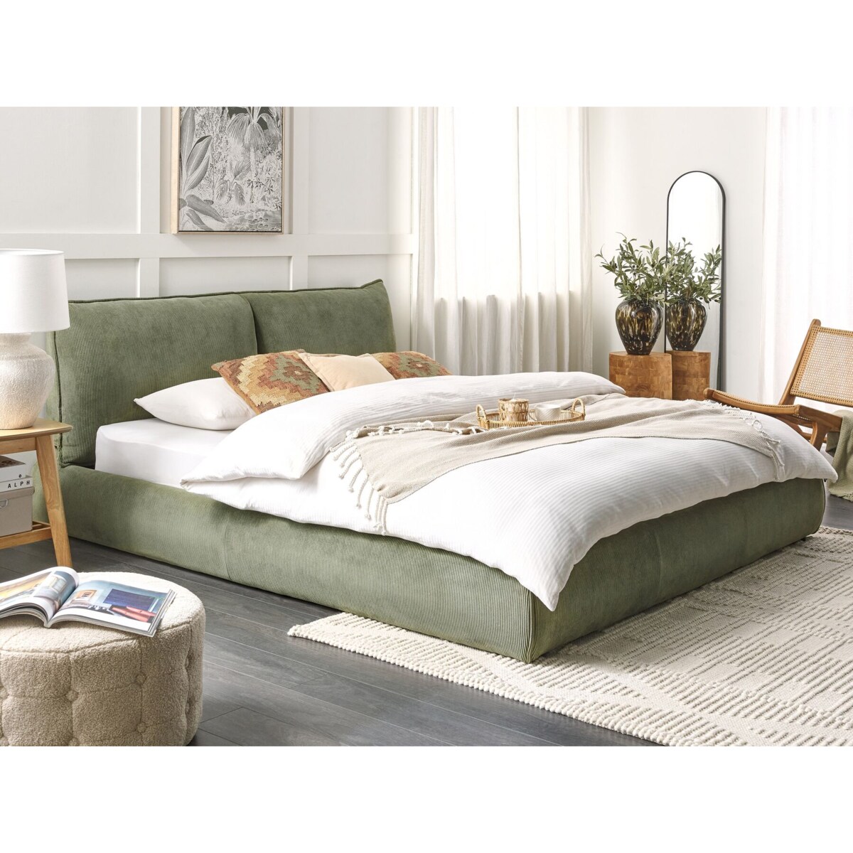 Łóżko wodne sztruksowe 180 x 200 cm zielone VINAY