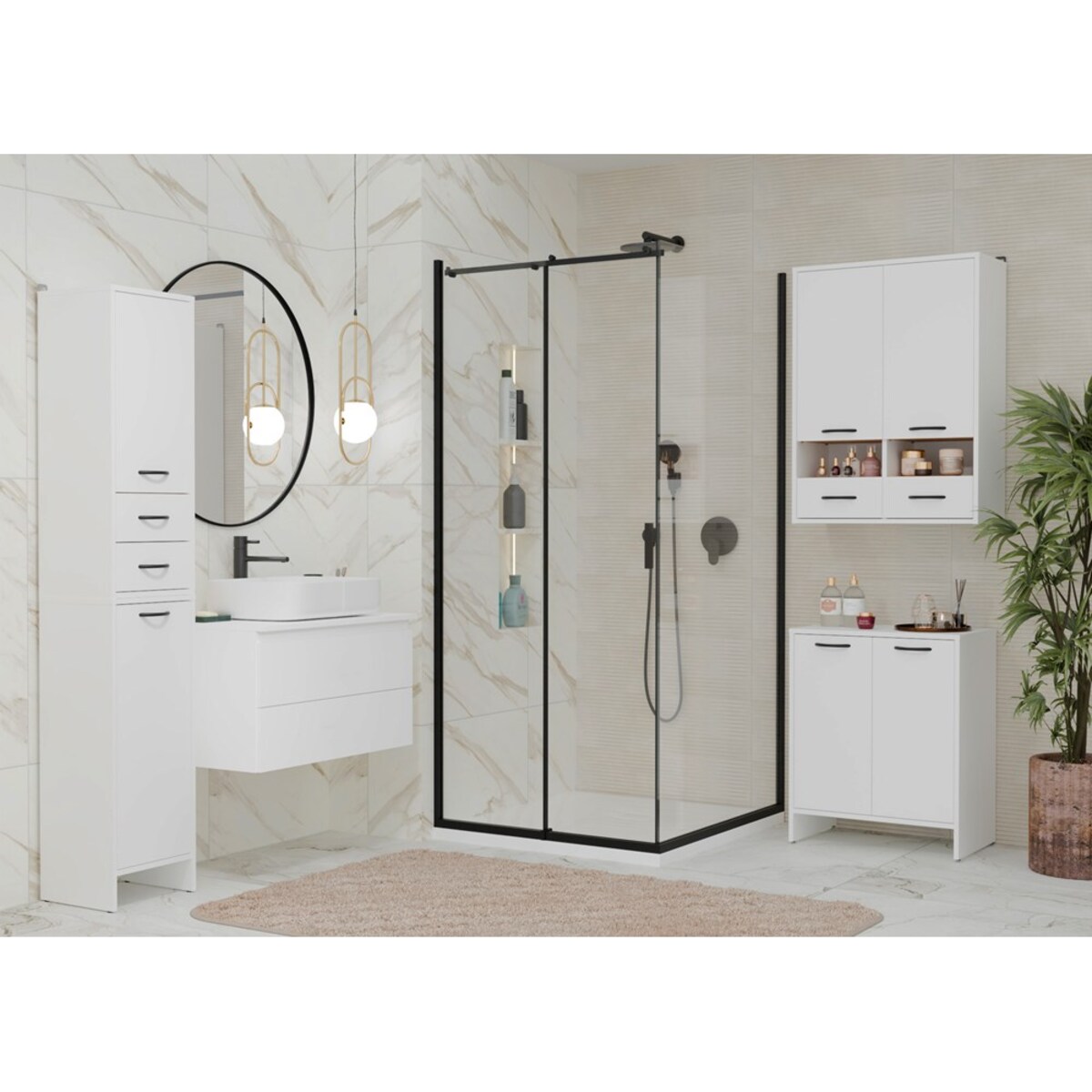 Szafka Łazienkowa Wisząca NINA W1D2S BIAŁY 2 Szuflady 3 Pólki