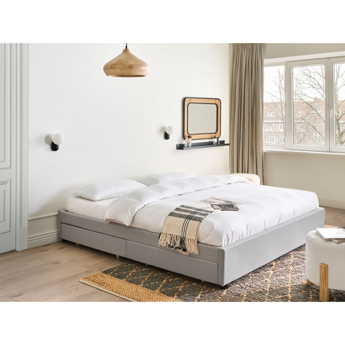 Łóżko z szufladami bez zagłówka PRADES 180 x 200 cm Jasnoszary