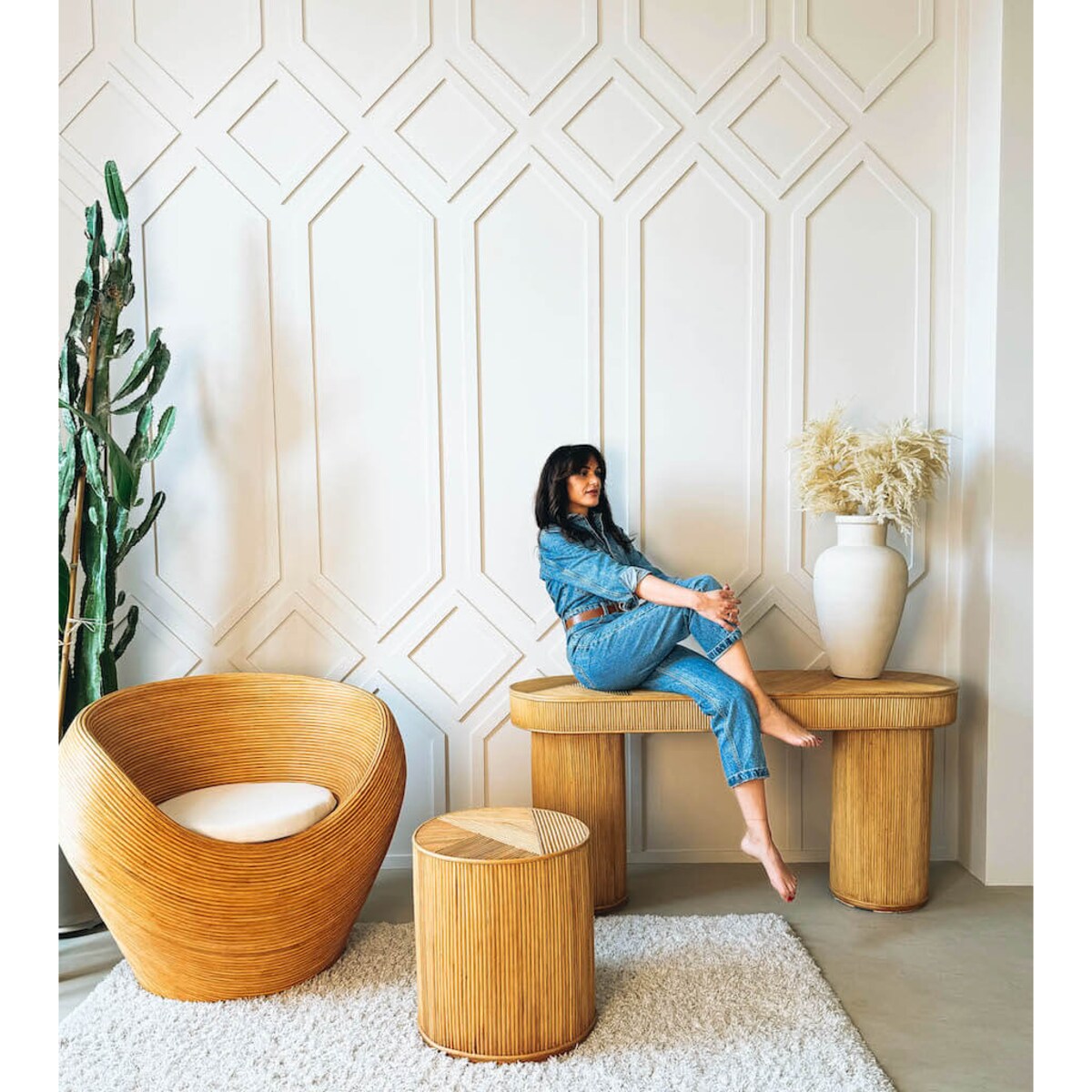 STOLIK KONSOLA KACA naturalny rattan