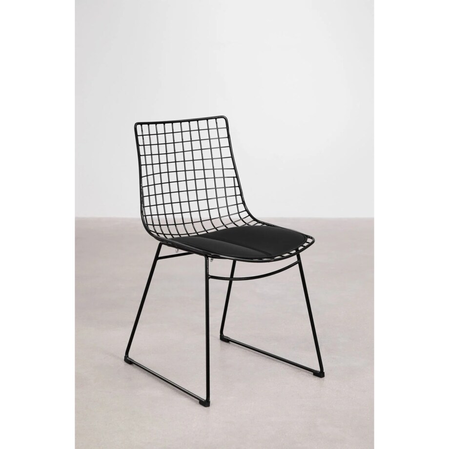 Krzesło metalowe, czarne z czarną poduszką Renee