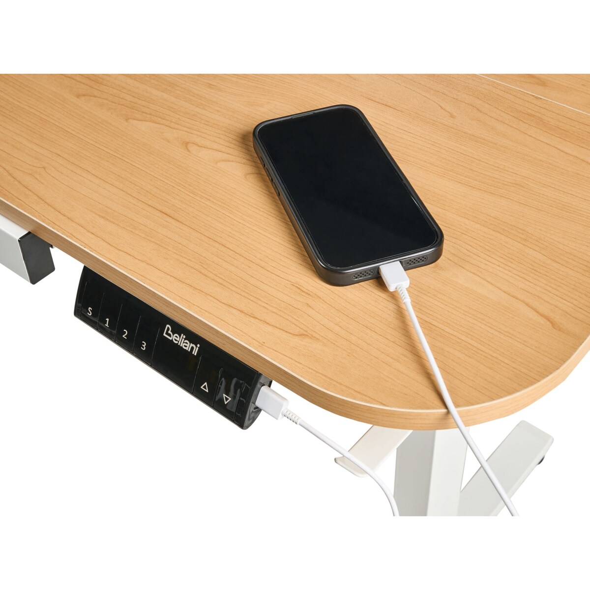 Biurko regulowane elektrycznie WILBANKS Jasny brąz/ biały 120 cm 60 cm Z portem USB