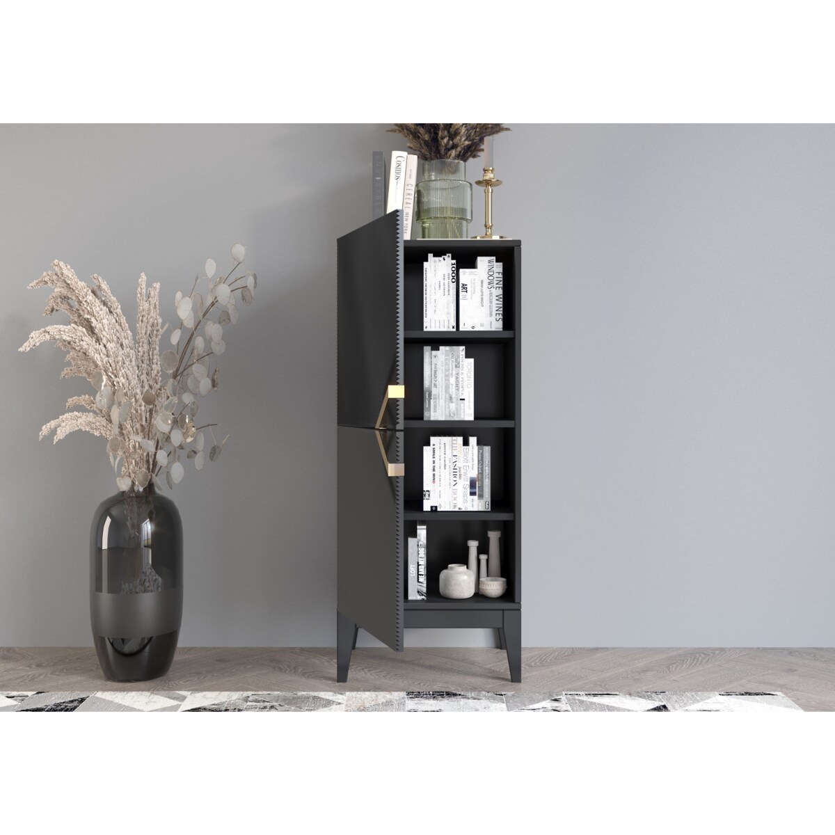 Drewniana komoda Visby DEMI HIGH 2D / kolor czarny / szer. 50,5 cm