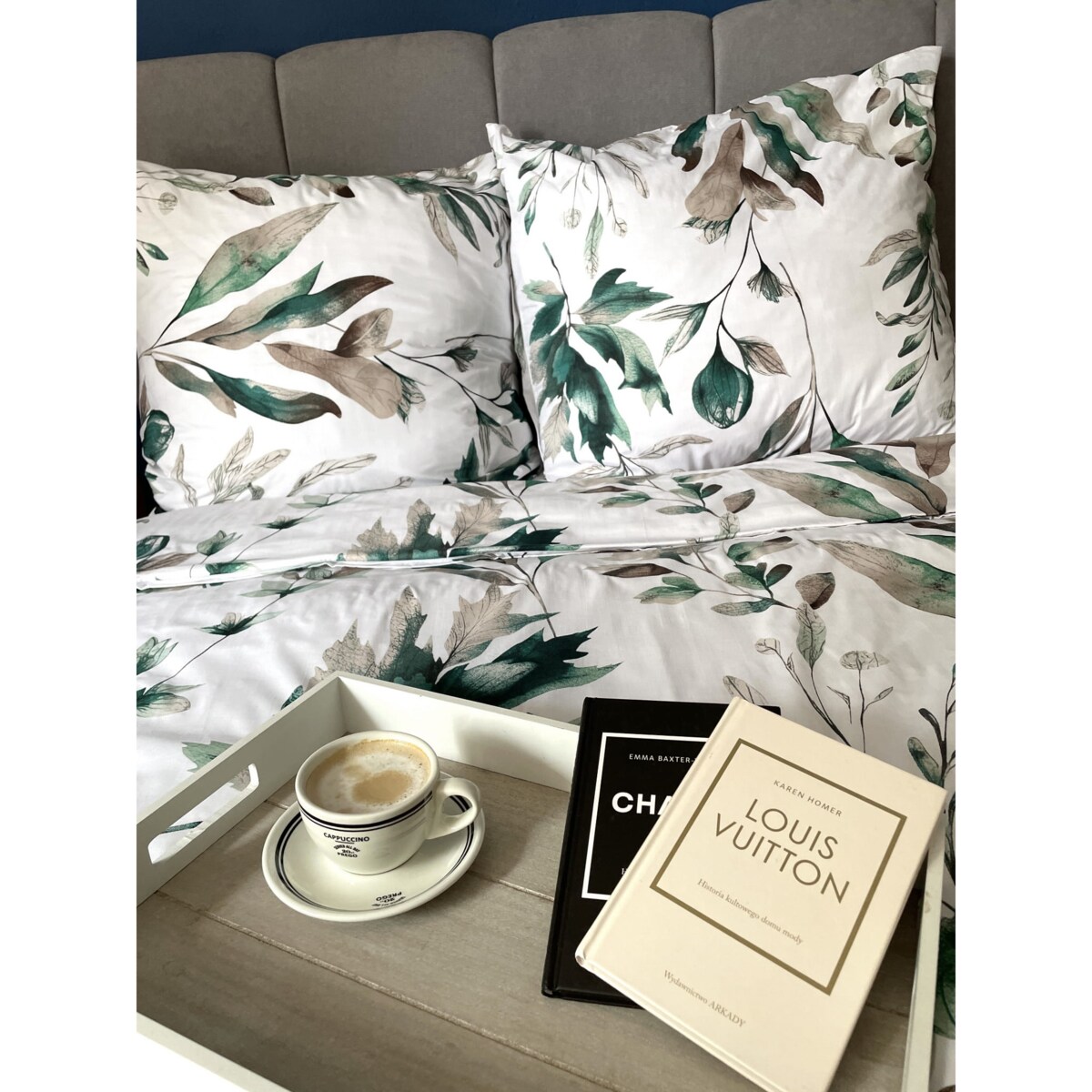 Pościel satynowa 160x200 cm Kwiaty Liście Zielone