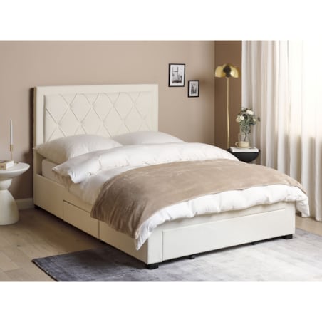 Łóżko z szufladami welurowe 140 x 200 cm kremowe LIEVIN