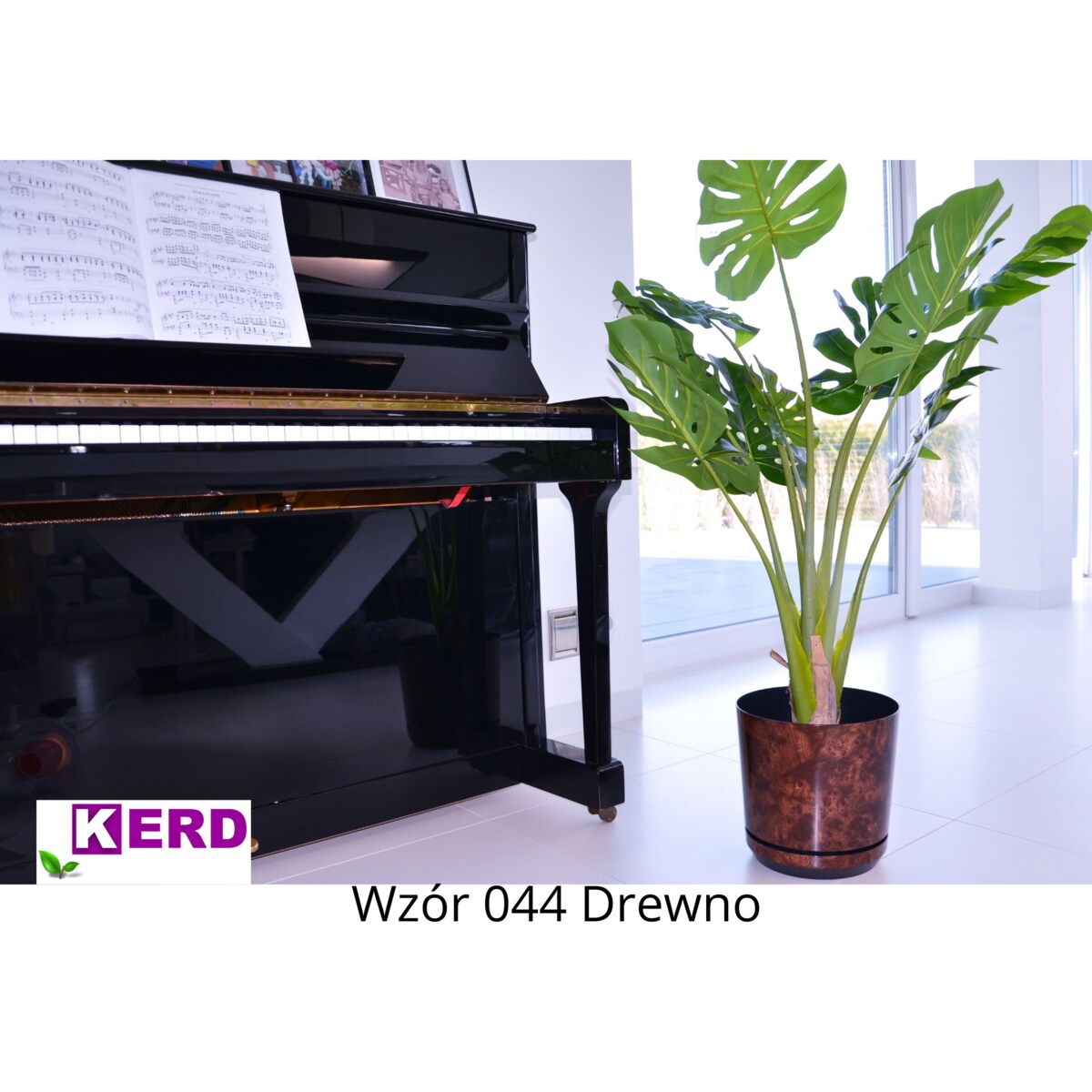 18 cm wzór DREWNO Doniczka z podstawką imitacja dębowej deski styl naturalny drewnopodobna