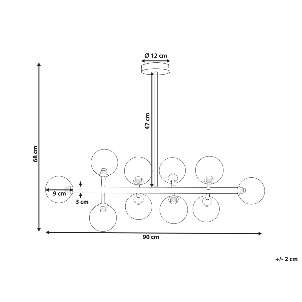 Lampa wisząca 10-punktowa metalowa srebrna RAMIS