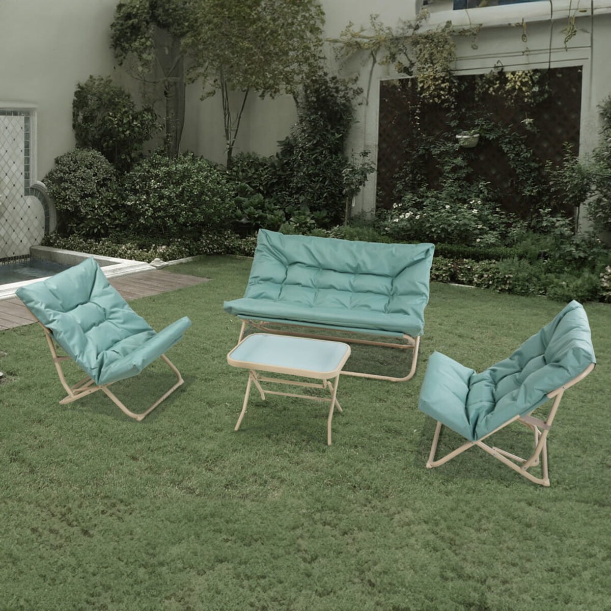 Zestaw mebli kempingowych Forel turkusowy 4 osobowy