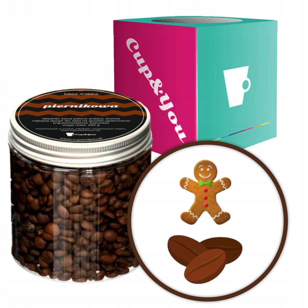 Kawa aromatyzowana smak PIERNIKOWA - KORZENNA ziarnista ARABICA 200g na prezent upominek dla kobiety mężczyzny faceta mamy taty żony męża