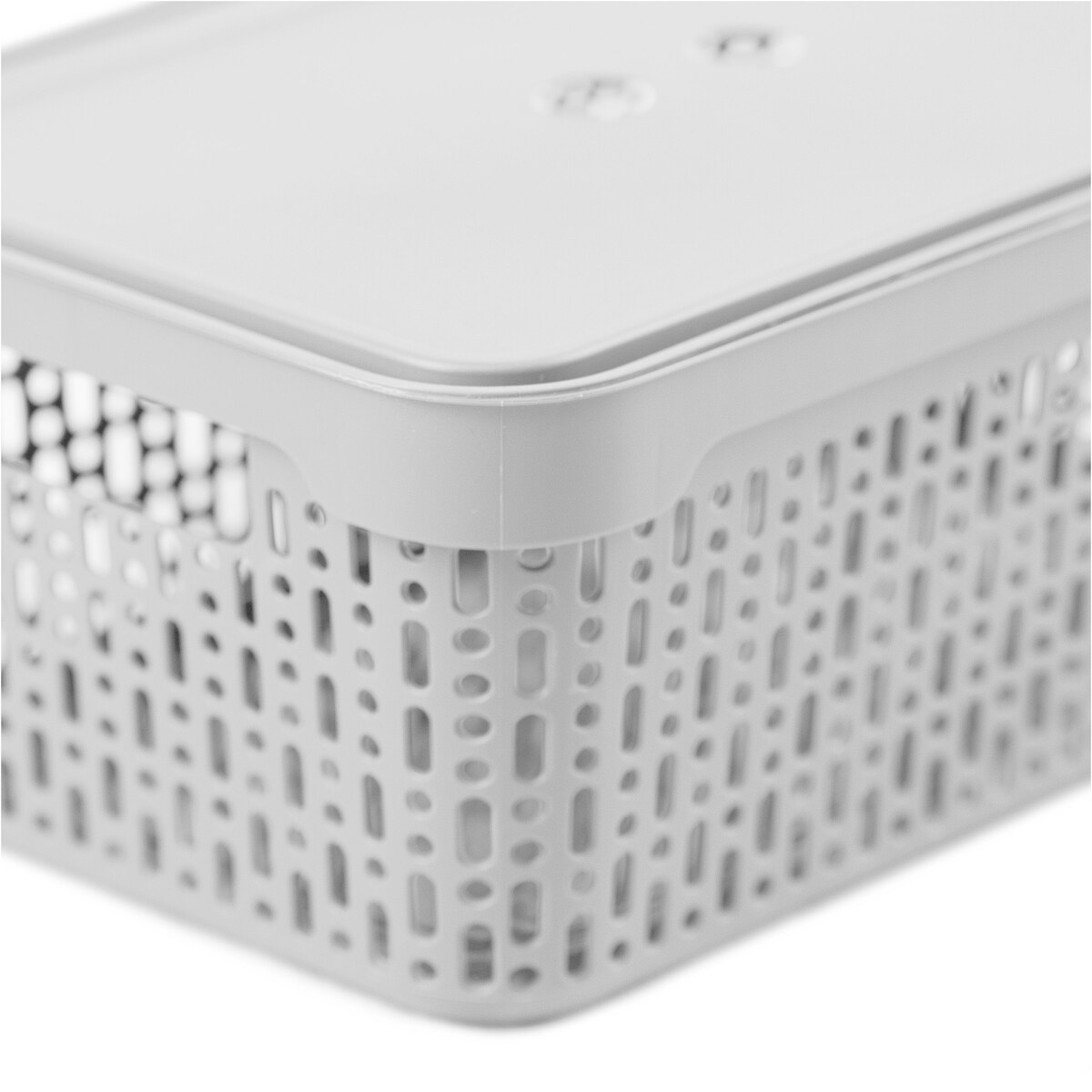 Koszyk Koszyczek Ażurowy L Plastikowy Na Kosmetyki Do Łazienki Pojemnik Z Pokrywką Zamykany Z Dziurkami Jasnoszary