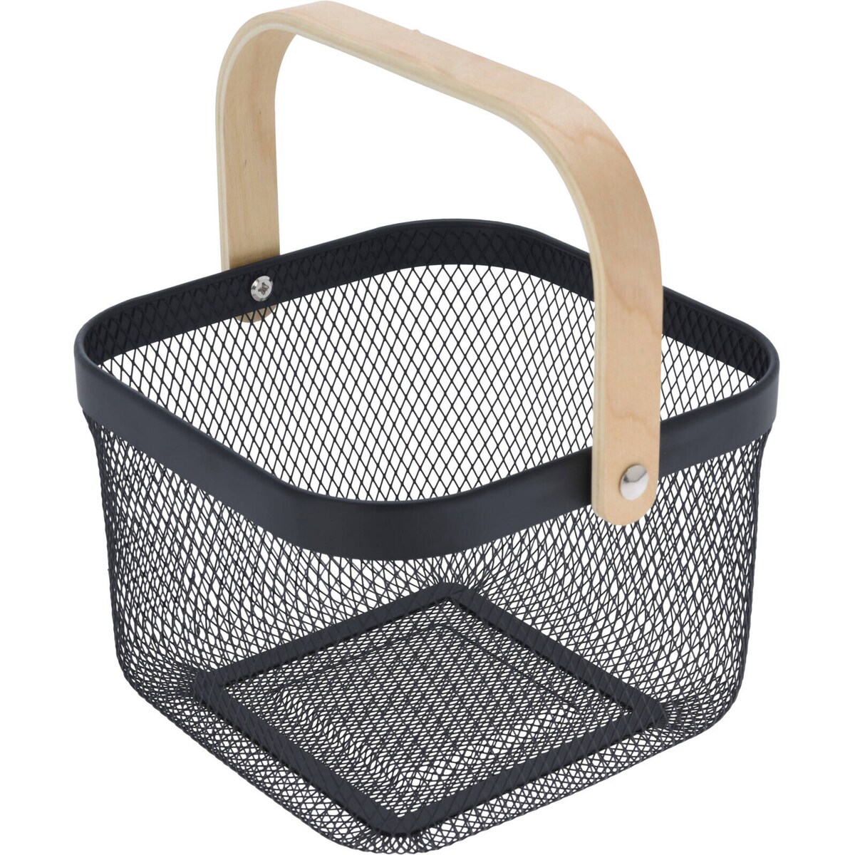 Koszyk metalowy z drewnianym uchwytem, 25 x 24,5 x 18 cm