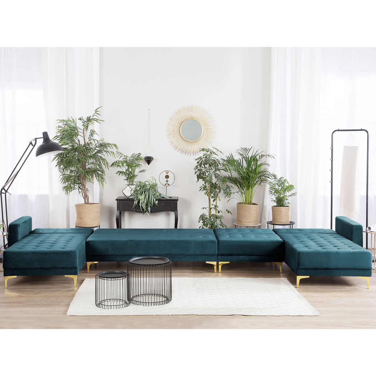 Narożnik rozkładany 6-osobowy welurowy szmaragdowy ABERDEEN